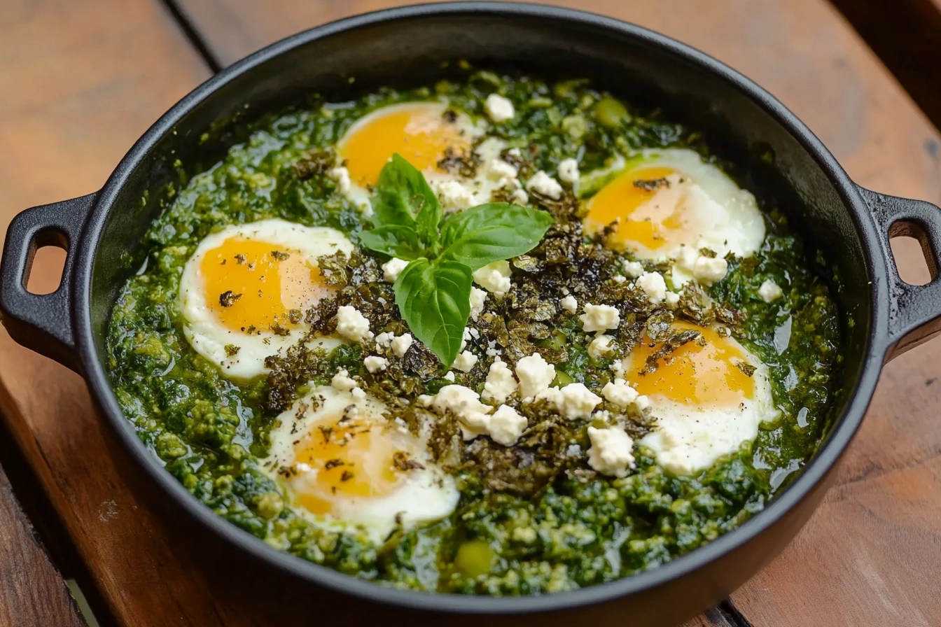 A plated serving of green shakshuka stonesoup